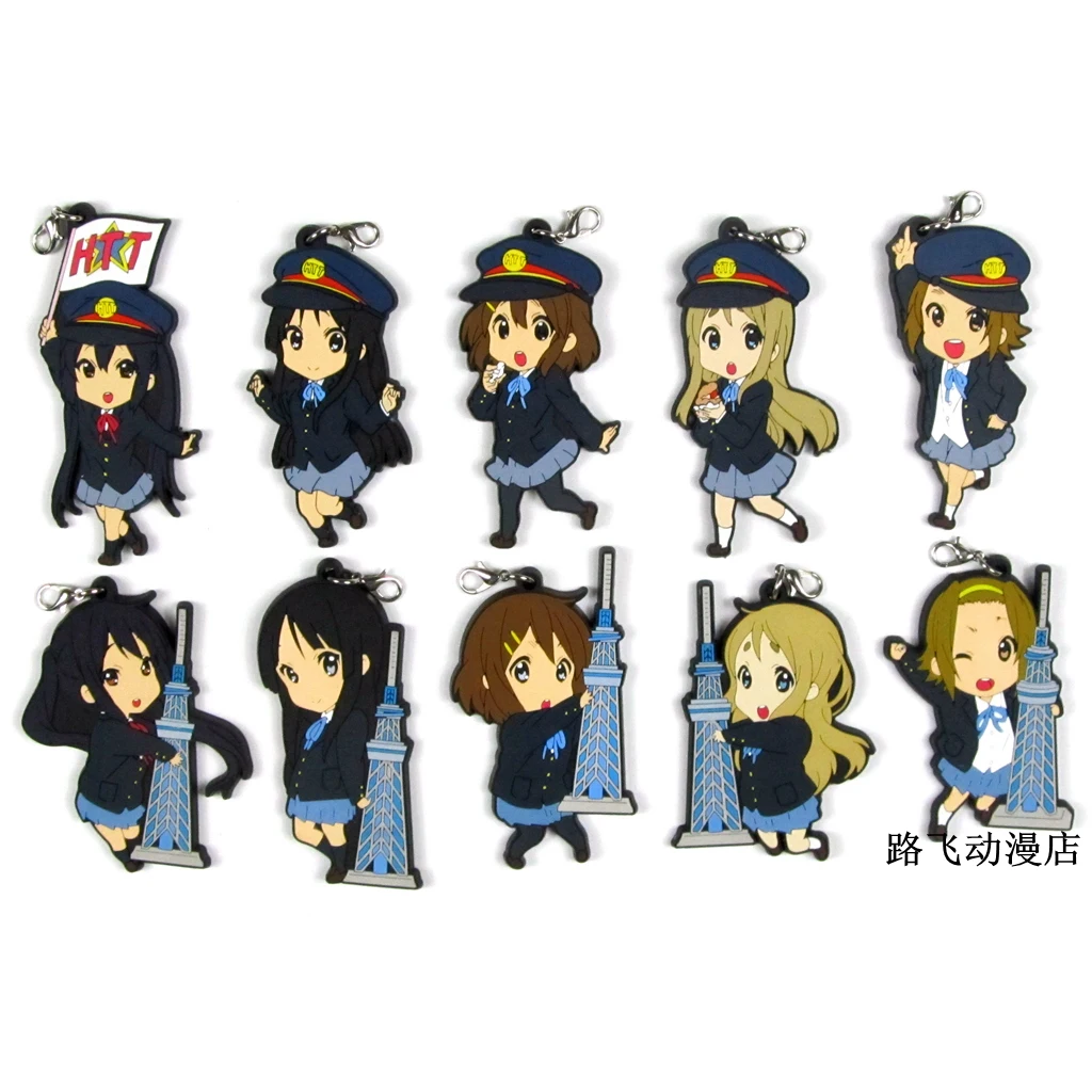 

K-ON Hirasawa Yui Akiyama Mio Tainaka Ritsu Nakano Azusa Yamanaka Sawako Action Figure Anime Model Rubber Keychain Pendant 6cm