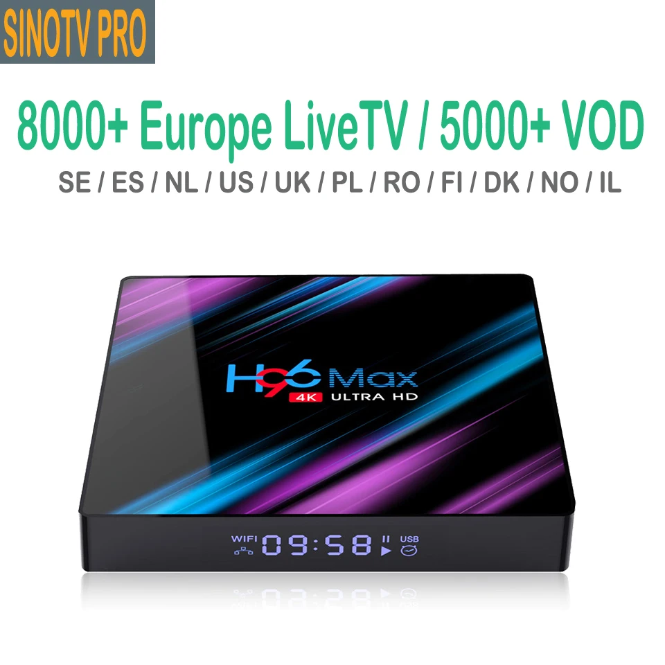Spain Channels 4K Android 9.0 Set Top Box H96max Slovakia German Hrvatska Denish Dutch Hebrew USA Latin IPTV Box M3U Sinotv Pro
Spain Channels 4K Android 9.0 Set Top Box H96max Slovakia German Hrvatska Denish Dutch Hebrew USA Latin IPTV Box M3U Sinotv Pro