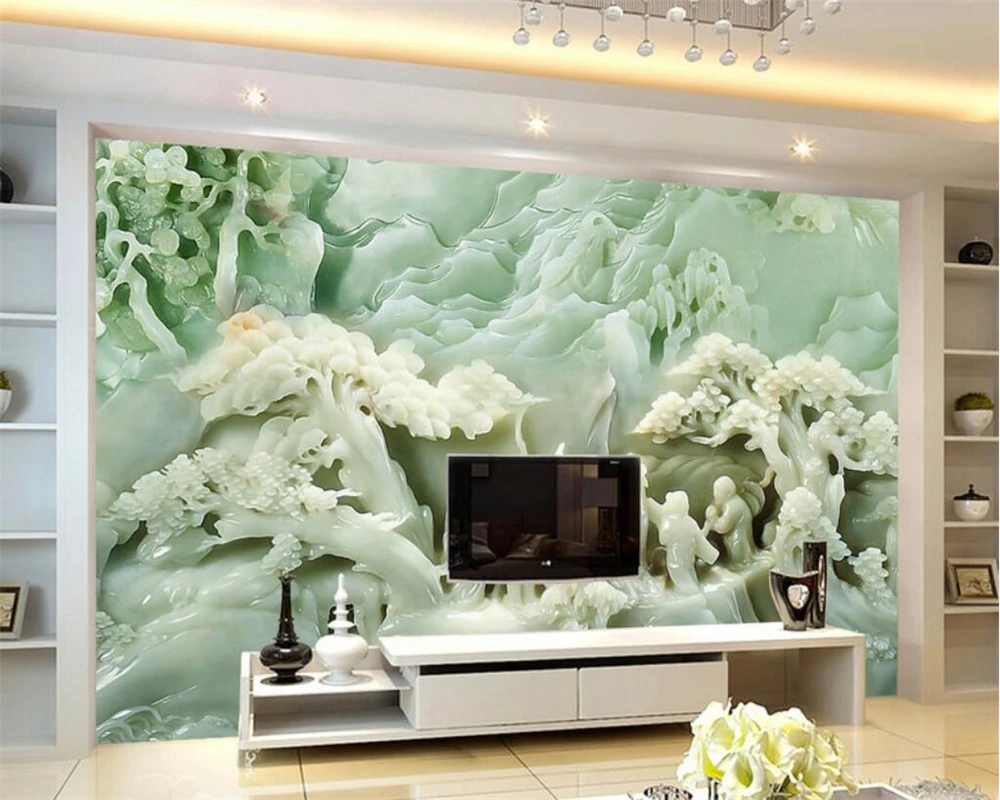 

Beibehang photo wall mural wallpaper Embossed peony jade carving landscape fresco custom made any size 3D wallpaper tapety
