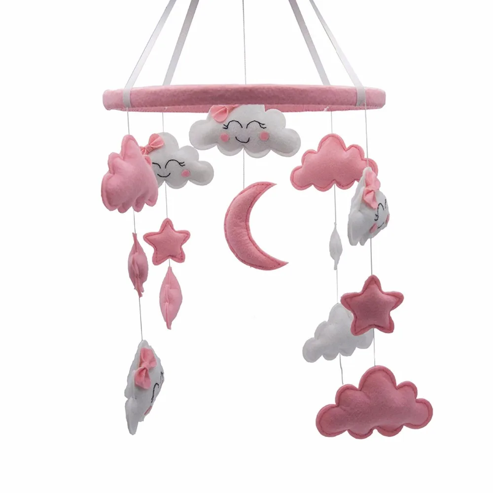 

Baby Mobile for Crib Felt, Hanging Toys, Nursery Decor for Girls | White & Pink Room Decorations, Clouds, Moons & Stars | Safe,