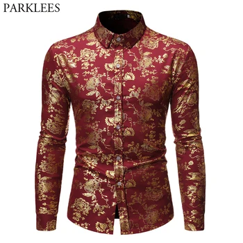Men's Gold Floral Bronzing Luxury Design Wedding Shirt Slim Fit Long Sleeve Button Down Party Club Shirt Male Chemise Homme S-XL 
Men's Gold Floral Bronzing Luxury Design Wedding Shirt Slim Fit Long Sleeve Button Down Party Club Shirt Male Chemise Homme S-XL