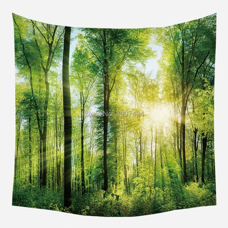 

Loartee Morning Sun Twilight Vibrant Tree Forest Tapestry Plant Hippie Bedroom Living Room Mysterious Backdrop Wandkleed