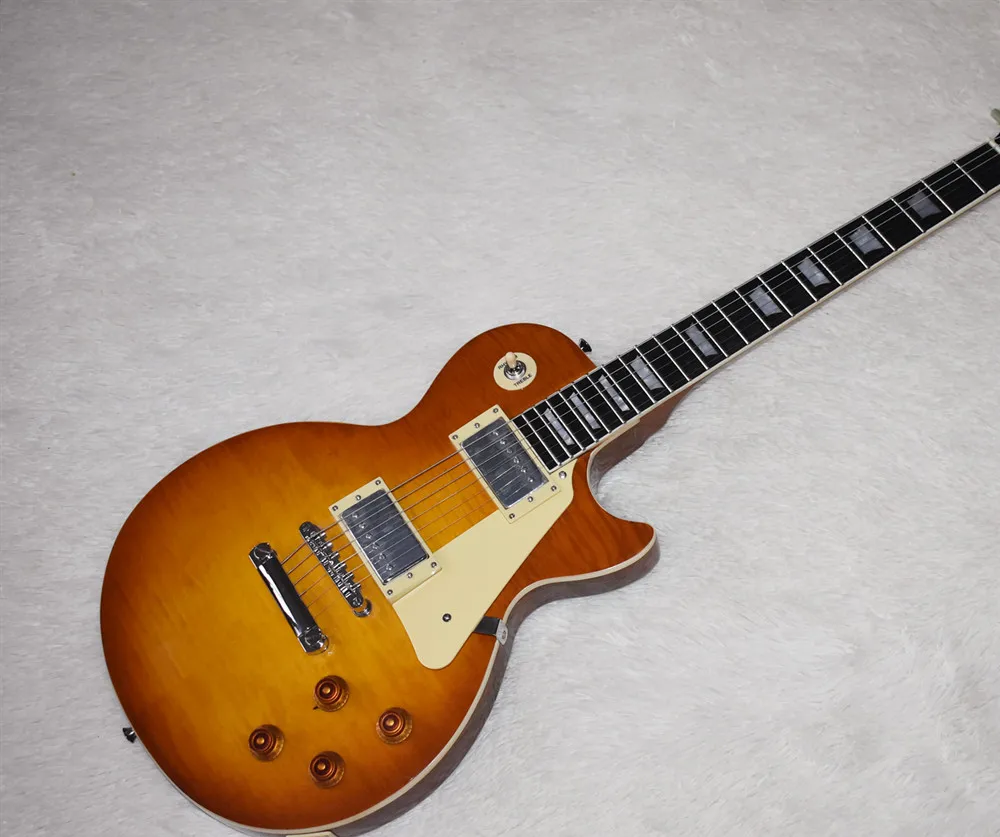 Factory Custom Sunburst Electric Guitar with White Binding Body and Neck, Cream Pickguard, White Pearl Frets Inlay, Be Customize
Factory Custom Sunburst Electric Guitar with White Binding Body and Neck, Cream Pickguard, White Pearl Frets Inlay, Be Customize