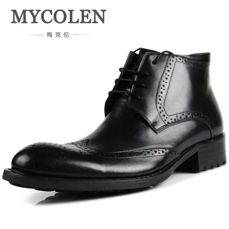 

MYCOLEN New Genuine Leather Bullock Shoes Business Style Vintage Carved Men Lace-Up Leather Shoes Botas Masculinas