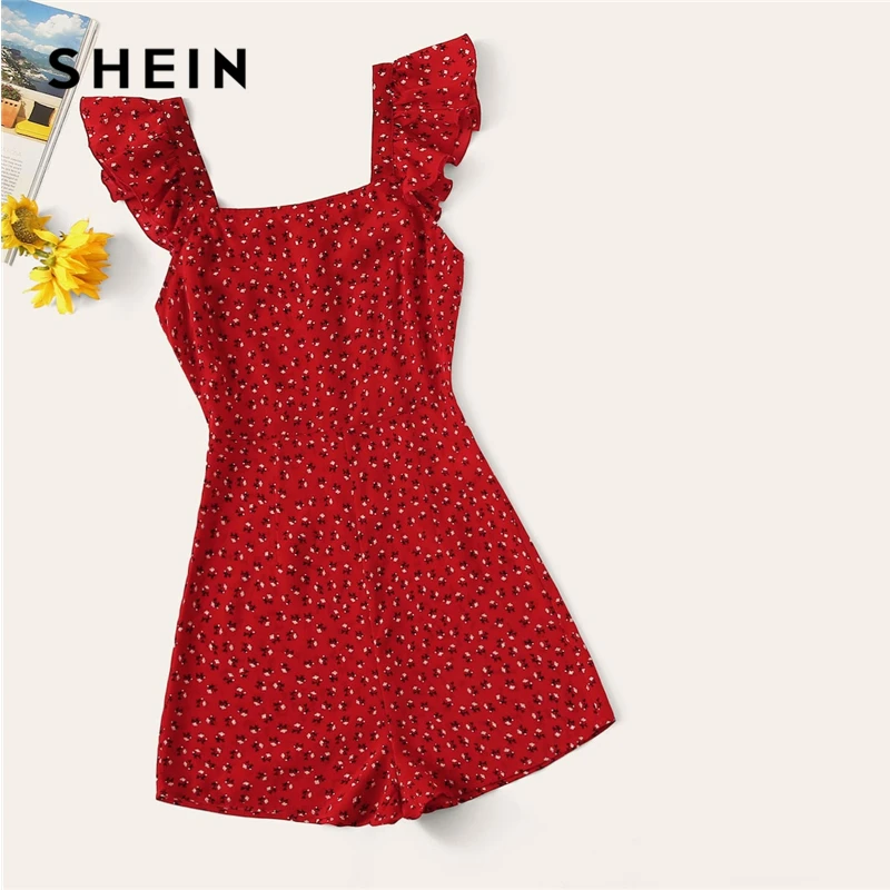 SHEIN Red Ruffle Trim Floral Romper Womens Wide Leg Mid Waist Playsuit Summer Solid Highstreet Party Sleeveless Playsuit
SHEIN Red Ruffle Trim Floral Romper Womens Wide Leg Mid Waist Playsuit Summer Solid Highstreet Party Sleeveless Playsuit