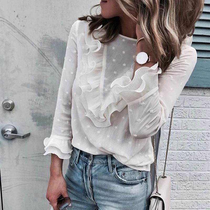 White Lace Blouse Shirt Tunic Ladies Long Sleeve Polka Dot Fashion Woman Blouses 2019 Blouses Vintage Women‘s Chiffon Ruffle Top
White Lace Blouse Shirt Tunic Ladies Long Sleeve Polka Dot Fashion Woman Blouses 2019 Blouses Vintage Women‘s Chiffon Ruffle Top