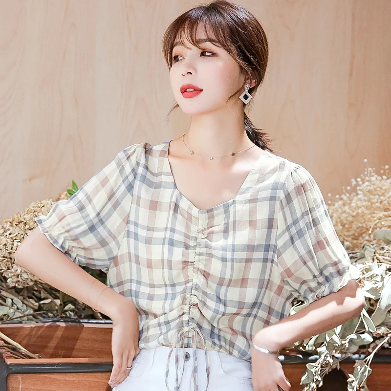 2019 New Summer Fashion Plaid Short Sleeve Chiffon Slim Square Collar Waist Western Style Blouse Shirt Powder Grid 1935
2019 New Summer Fashion Plaid Short Sleeve Chiffon Slim Square Collar Waist Western Style Blouse Shirt Powder Grid 1935