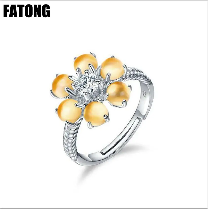 925 sterling silver natural citrine Korean version of the flower opening female ring J0188
925 sterling silver natural citrine Korean version of the flower opening female ring J0188