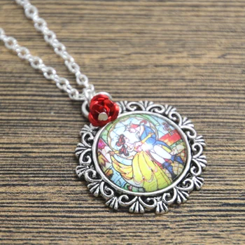 12pcs/lot Beauty and the Beast Stained Glass Necklace with red flower silver tone
12pcs/lot Beauty and the Beast Stained Glass Necklace with red flower silver tone