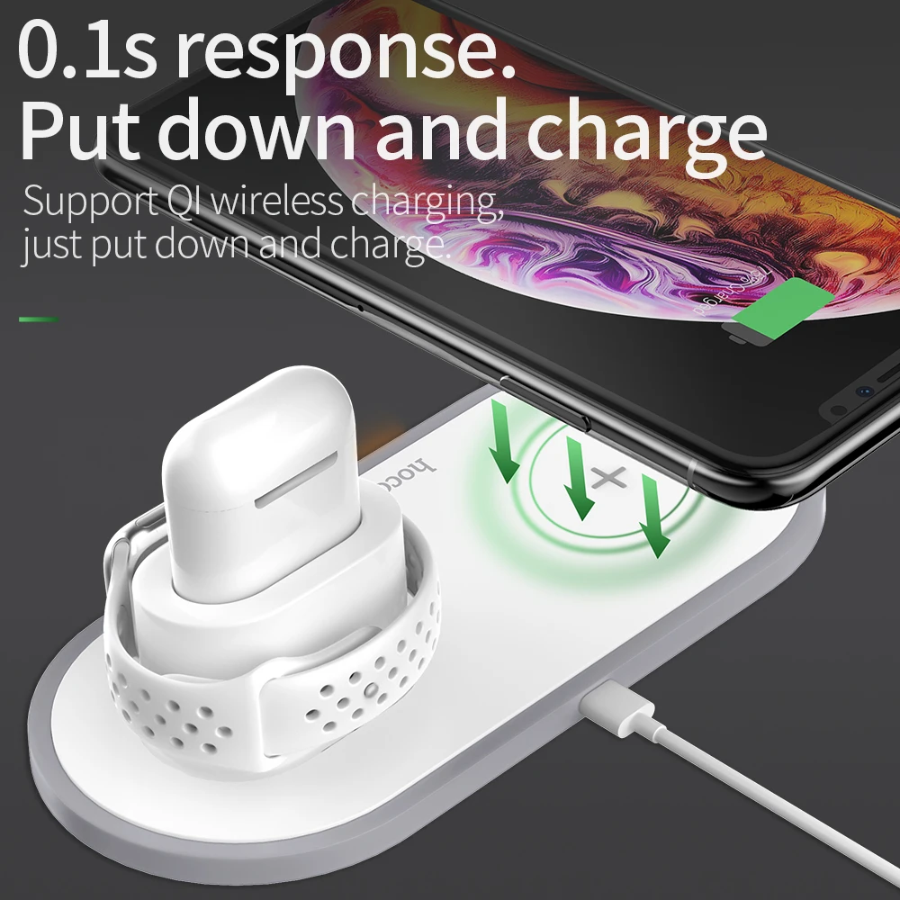 Беспроводное зарядное устройство HOCO 3 в 1 для iPhone 11 pro X XS Max XR Apple Watch 4 2 Airpods Samsung S10