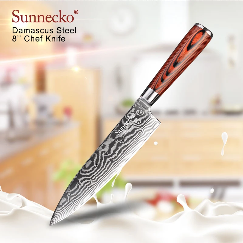 SUNNECKO Premium 8" Chef Knife Damascus Steel Kitchen Knives Japanese VG10 Core Sharp Blade Meat Cutter Chef's Knife Wood Handle
SUNNECKO Premium 8" Chef Knife Damascus Steel Kitchen Knives Japanese VG10 Core Sharp Blade Meat Cutter Chef's Knife Wood Handle
