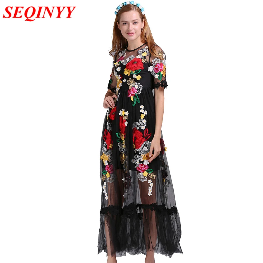 Black Sexy Dress Embroidery Flowers Mesh Summer Early Spring Short Sleeve Translucent 2016 Fashion Runway Women Long Dress
Black Sexy Dress Embroidery Flowers Mesh Summer Early Spring Short Sleeve Translucent 2016 Fashion Runway Women Long Dress