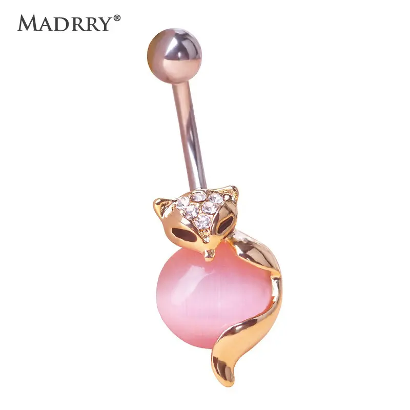 

Madrry created-opal Fox Shape Piercing Navel Ring 316L Surgical Steel Plug Belly Button Ring Sexy Body Animal Jewelry Bijoux
