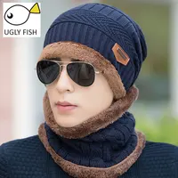 Neck warmer winter hat knit cap scarf cap Winter Hats For men knitted hat men Beanie Knit Hat Skullies Beanies image