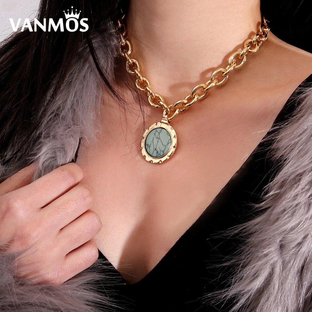 Vanmos Boho Vintage Stone Pendant Choker Necklace Statement Metal Big Necklace Gold Color Neck Collar Women Jewelry Gift
Vanmos Boho Vintage Stone Pendant Choker Necklace Statement Metal Big Necklace Gold Color Neck Collar Women Jewelry Gift
