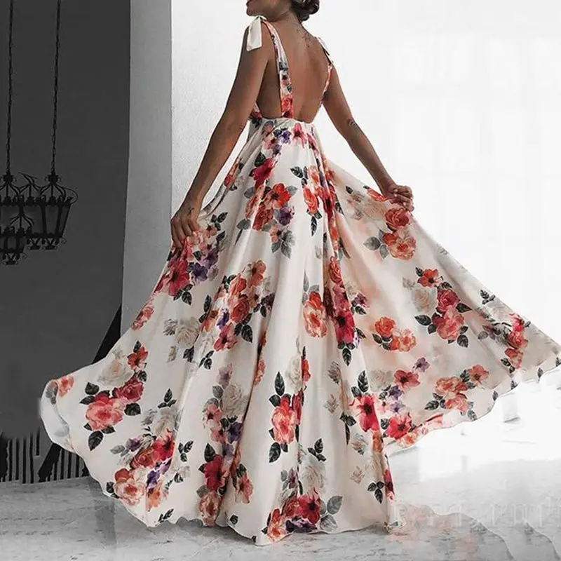 Women Summer Boho Backless Sexy Beach Maxi Dress Elegant Robe Floral Print Sundress Holiday Big Swing A Line White Long Dresses
Women Summer Boho Backless Sexy Beach Maxi Dress Elegant Robe Floral Print Sundress Holiday Big Swing A Line White Long Dresses