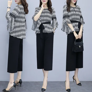 Office Lady O-neck Sets Of Clothes For Women Flare Sleeve Fashion Two Piece Set Top And Pants Elegant Chiffon Summer Costume
Office Lady O-neck Sets Of Clothes For Women Flare Sleeve Fashion Two Piece Set Top And Pants Elegant Chiffon Summer Costume