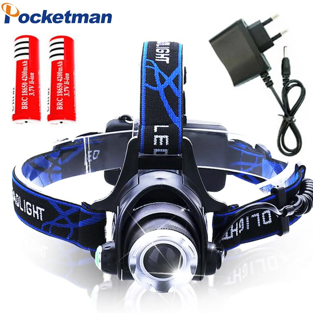 

3800LM Headlight T6 LED Headlamp Head Lamp Torch Powered LED Flashlights Biking Fishing Torch with 18650 Battery Charger