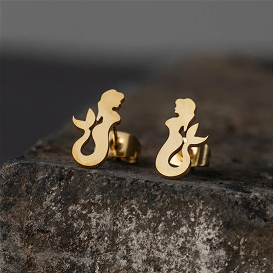 Cartoon Golden & Silver 304 Stainless steel Mermaid Fish Sea Stud Earrings for women girl Fashion cute fairy jewelry E021753-54
Cartoon Golden & Silver 304 Stainless steel Mermaid Fish Sea Stud Earrings for women girl Fashion cute fairy jewelry E021753-54
