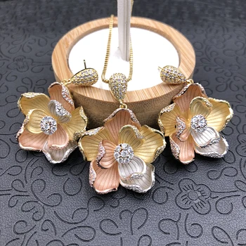 Lanyika Jewelry Set Luxury Bridal Flower Zircon Plated Sandblasting Necklace with Dangle Earrings for Woman Engagement Best Gift
Lanyika Jewelry Set Luxury Bridal Flower Zircon Plated Sandblasting Necklace with Dangle Earrings for Woman Engagement Best Gift