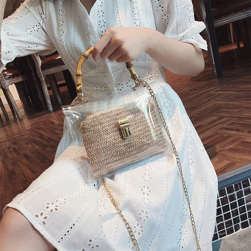 Women Crossbody Messenger Shoulder Bag PU Plastic Transparent Outer Small Beach Hasp Buckle Tote Chain Handbag Purse Laser Purse
Women Crossbody Messenger Shoulder Bag PU Plastic Transparent Outer Small Beach Hasp Buckle Tote Chain Handbag Purse Laser Purse
