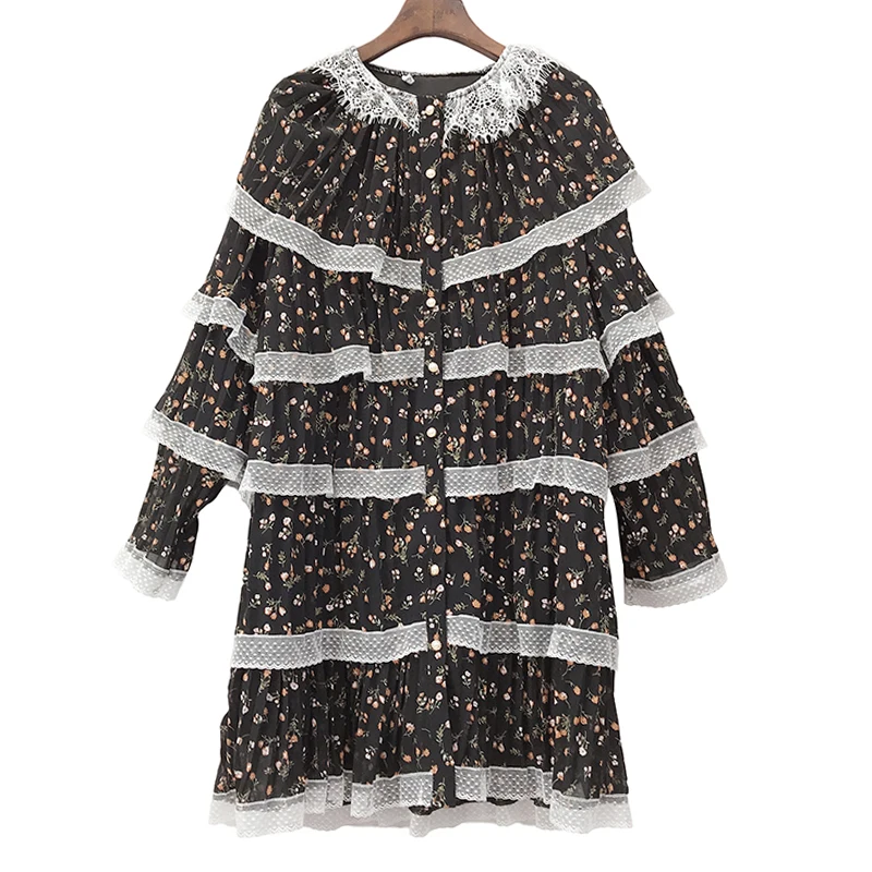 PERHAPS U loose elegant o neck black yellow floral cascading lace ruffle flare sleeve button knee length spring dress D1079
PERHAPS U loose elegant o neck black yellow floral cascading lace ruffle flare sleeve button knee length spring dress D1079