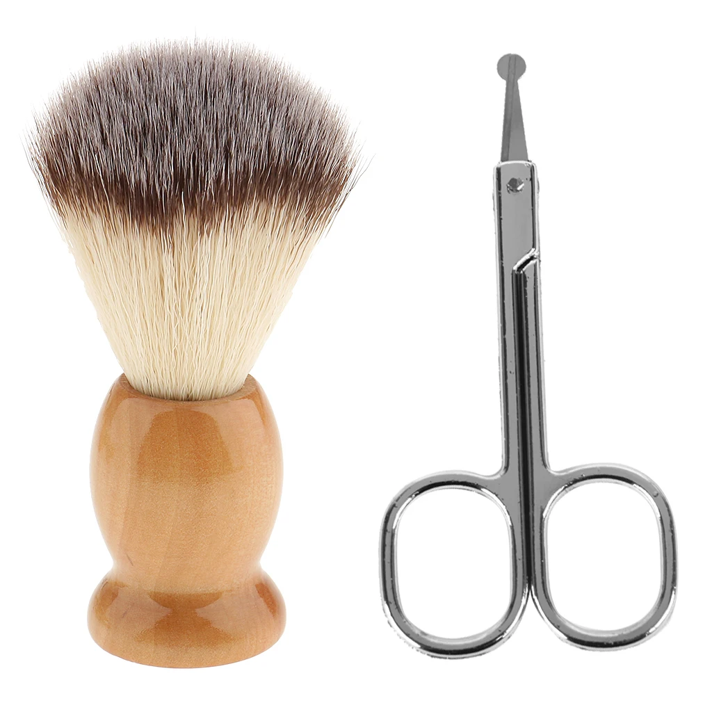 Wood Bristle Men Shaving Brush + Beard Mustache Nose Hair Remover Scissor Trimmer Round Tip Set Wood Bristle Men Shaving Brush + Beard Mustache Nose Hair Remover Scissor Trimmer Round Tip Set