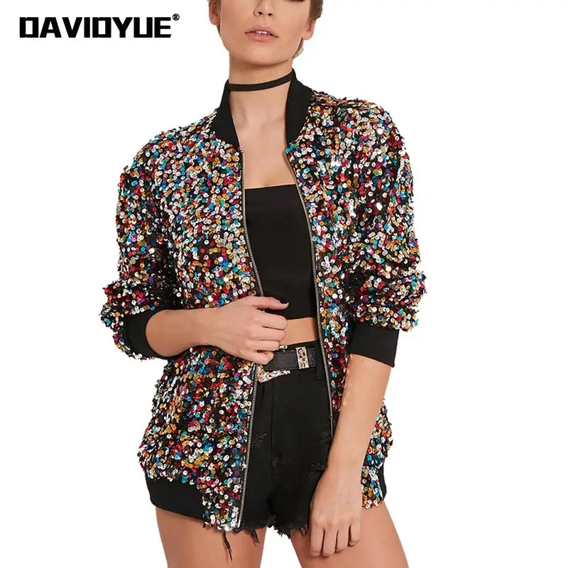 2018 Spring Shiny sequin bomber jacket women basic coats Fashion Punk Long Sleeve Zipper baseball outwear winter ladies jacket
2018 Spring Shiny sequin bomber jacket women basic coats Fashion Punk Long Sleeve Zipper baseball outwear winter ladies jacket