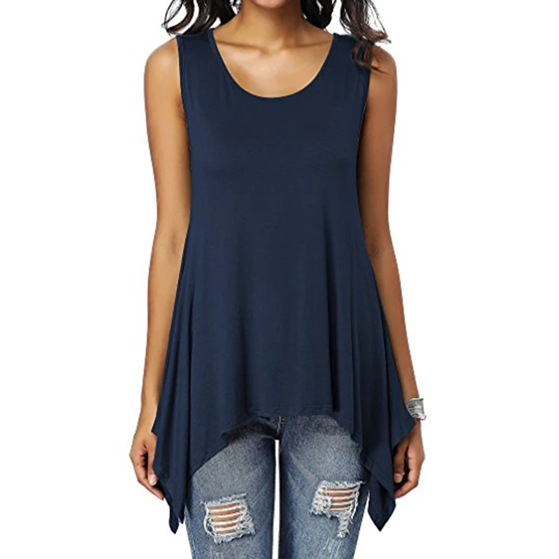 Summer Womens Sleeveless Solid Vest Irregular Casual Holiday Blouse Tops T-shirt