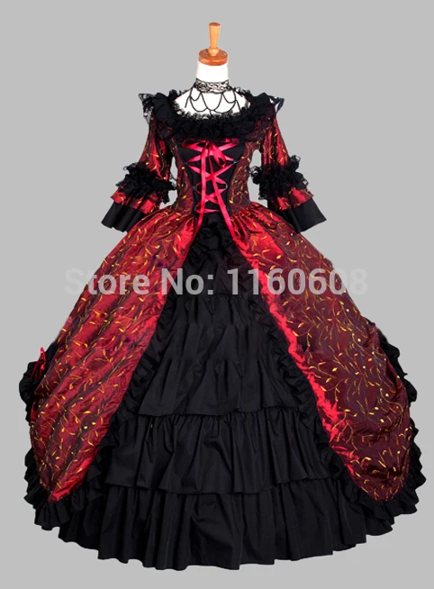 Deluxe Gothic Black and Wine Red Leaves Print Victorian Era Ball Gown Stage Costume
Deluxe Gothic Black and Wine Red Leaves Print Victorian Era Ball Gown Stage Costume