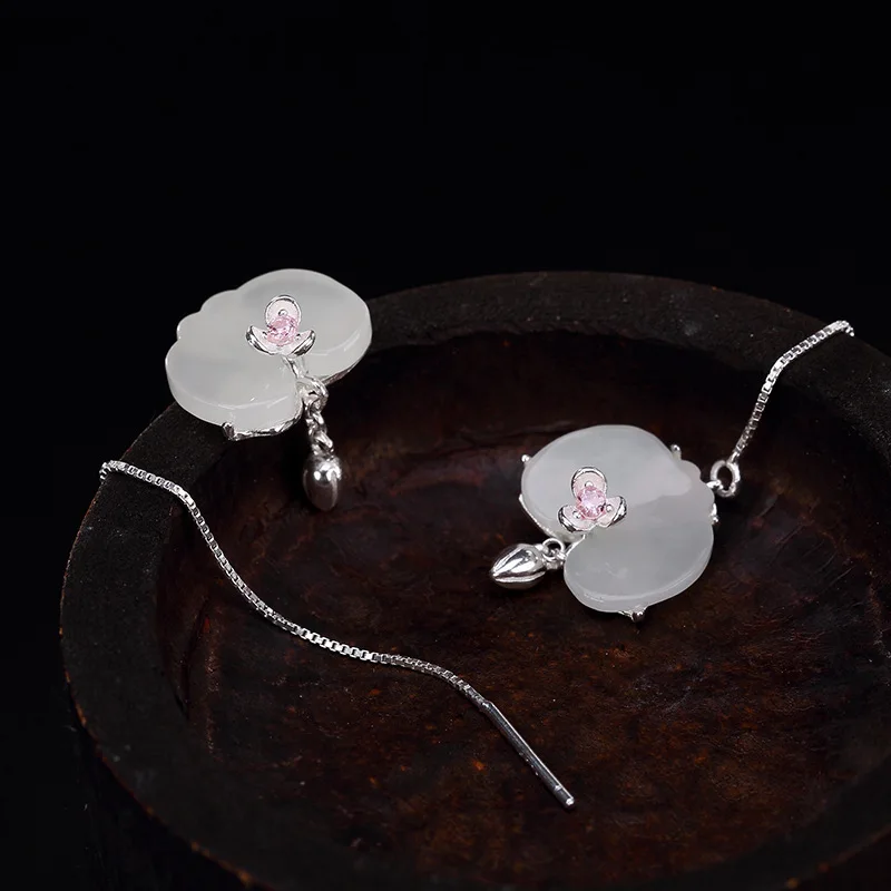 S9925 silver inlaid natural hetian earrings wholesale high-grade joker tremella line | Украшения и аксессуары