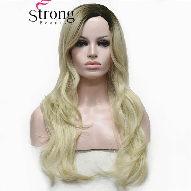 Фото StrongBeauty Long Wavy Dark to Blonde Ombre Side Skin Part no Bangs High Heat Resistant Full Synthetic Wig | Шиньоны и парики