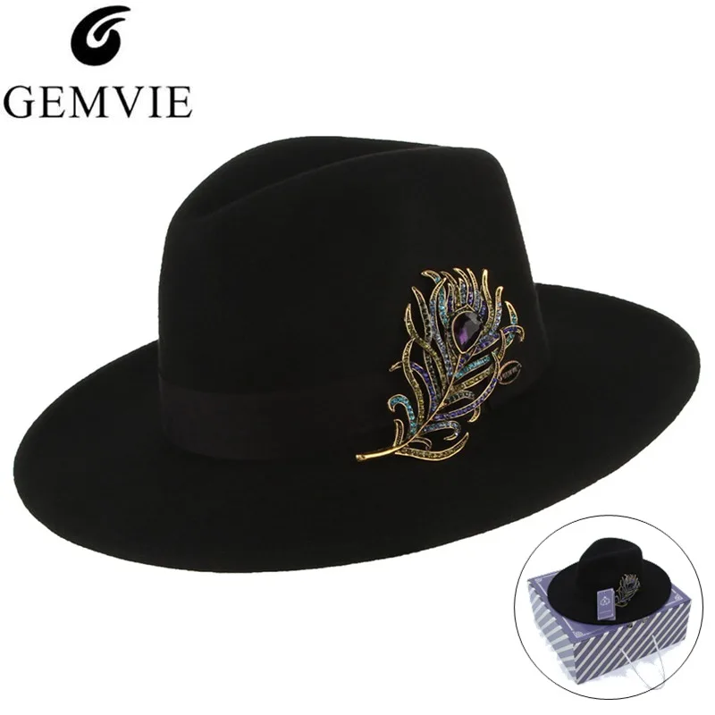 Men 100% Wool Fedoras Classical Gentleman Jazz Cap GEMVIE Unisex Wool Felt Hat Wide Brim Panama Hat With Alloy Feather
Men 100% Wool Fedoras Classical Gentleman Jazz Cap GEMVIE Unisex Wool Felt Hat Wide Brim Panama Hat With Alloy Feather