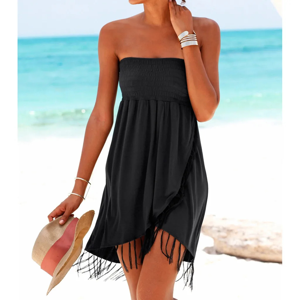 Women summer Boho Style Beach Dress Tunic sundress sexy Off The Shoulder Tassel Dress Summer black elastic bust party Dress
Women summer Boho Style Beach Dress Tunic sundress sexy Off The Shoulder Tassel Dress Summer black elastic bust party Dress