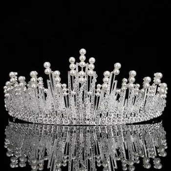 

FORSEVEN Baroque Silver Color Crystal Pearl Crown Tiaras Bridal Coronal Headpiece Hair Jewelry Women Wedding Hair Accessories JL