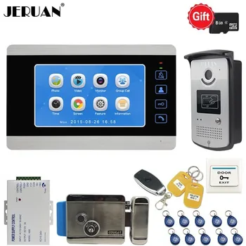 

JERUAN 7 inch Video Door phone doorbell system kit Voice/Video Record Monitor 700TVL RFID Waterproof Camera with lock Intercom