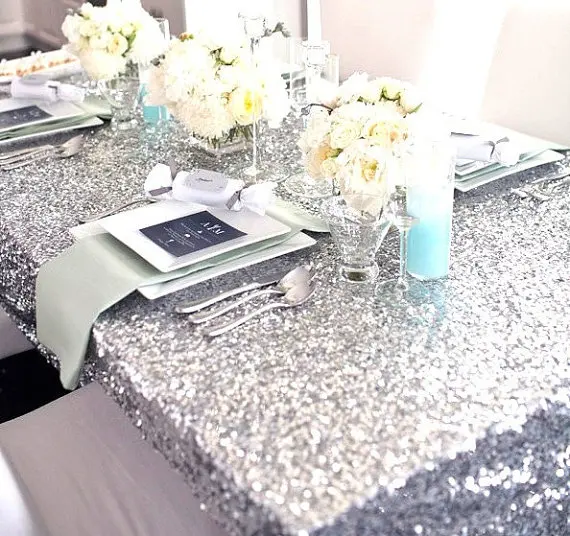 100*150cm Sparkly silver Sequin Tablecloth/Fabric Wedding Party Table Decoration 
100*150cm Sparkly silver Sequin Tablecloth/Fabric Wedding Party Table Decoration