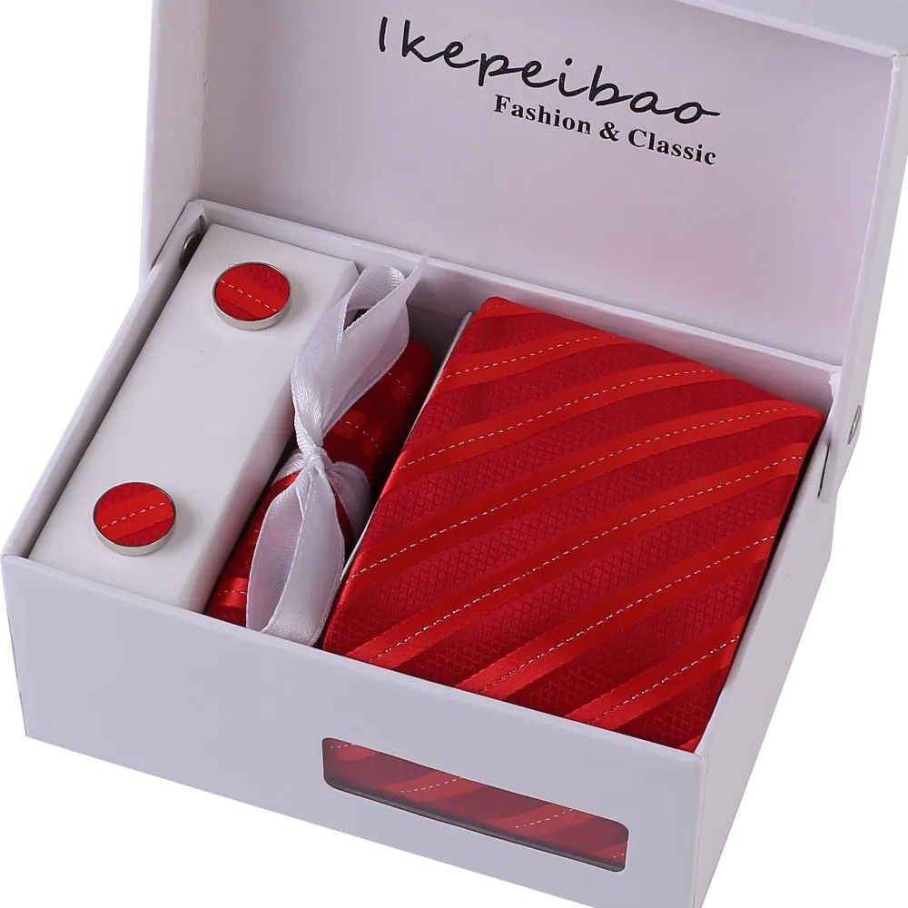 Image Wholesale ties for Men Polyester Dress Set Wide Woven Necktie red stripe wedding Mans Tie Neckties Ties Set