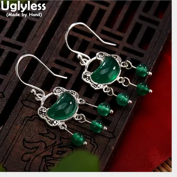 

Uglyless Real 925 Sterling Silver Nature Chalcedony Beads Dangle Earrings Women Ethnic Marcasite Brincos Bijoux Handmade Jewelry