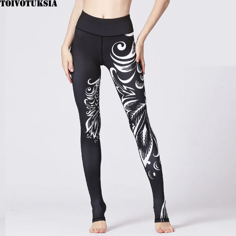 

TOIVOTUKSIA Womens Sporting Leggings Black Print Workout Women Fitness Legging Pants Slim Jeggings Wicking Force Exercise