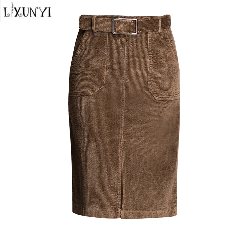 3XL 2019 Autumn Winter Corduroy Skirt Midi Woman 2019 High Waist Split Belt Office Skirts Ladies Solid Formal Plus Size Skirts
3XL 2019 Autumn Winter Corduroy Skirt Midi Woman 2019 High Waist Split Belt Office Skirts Ladies Solid Formal Plus Size Skirts