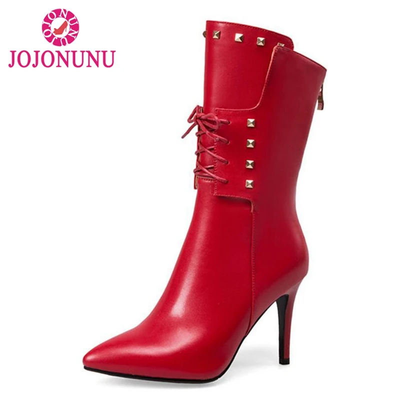JOJONUNU Brand Shoes Women Real Leather Mid Calf Boots Women Pointed Toe Rivets Zip Boots Lady Thick Fur Winter Botas Size 33-43
JOJONUNU Brand Shoes Women Real Leather Mid Calf Boots Women Pointed Toe Rivets Zip Boots Lady Thick Fur Winter Botas Size 33-43