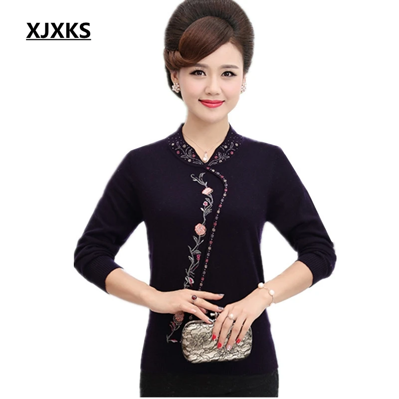 XJXKS 2019 Female Knitted Embroidery Beading Warm Sweaters Large Size S-5XL Full Sleeve Jumper Wool Cashmere Women Pullover
XJXKS 2019 Female Knitted Embroidery Beading Warm Sweaters Large Size S-5XL Full Sleeve Jumper Wool Cashmere Women Pullover