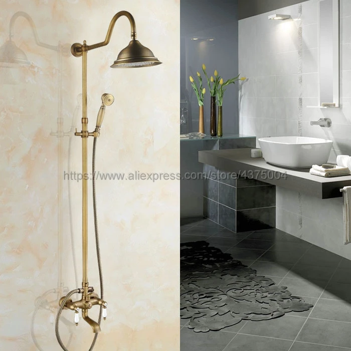Antique Brass Bath Shower Mixer Faucet Tub Spout Wall Mount 8.2" Rainfall Shower Head + Handshower Nan801
Antique Brass Bath Shower Mixer Faucet Tub Spout Wall Mount 8.2" Rainfall Shower Head + Handshower Nan801