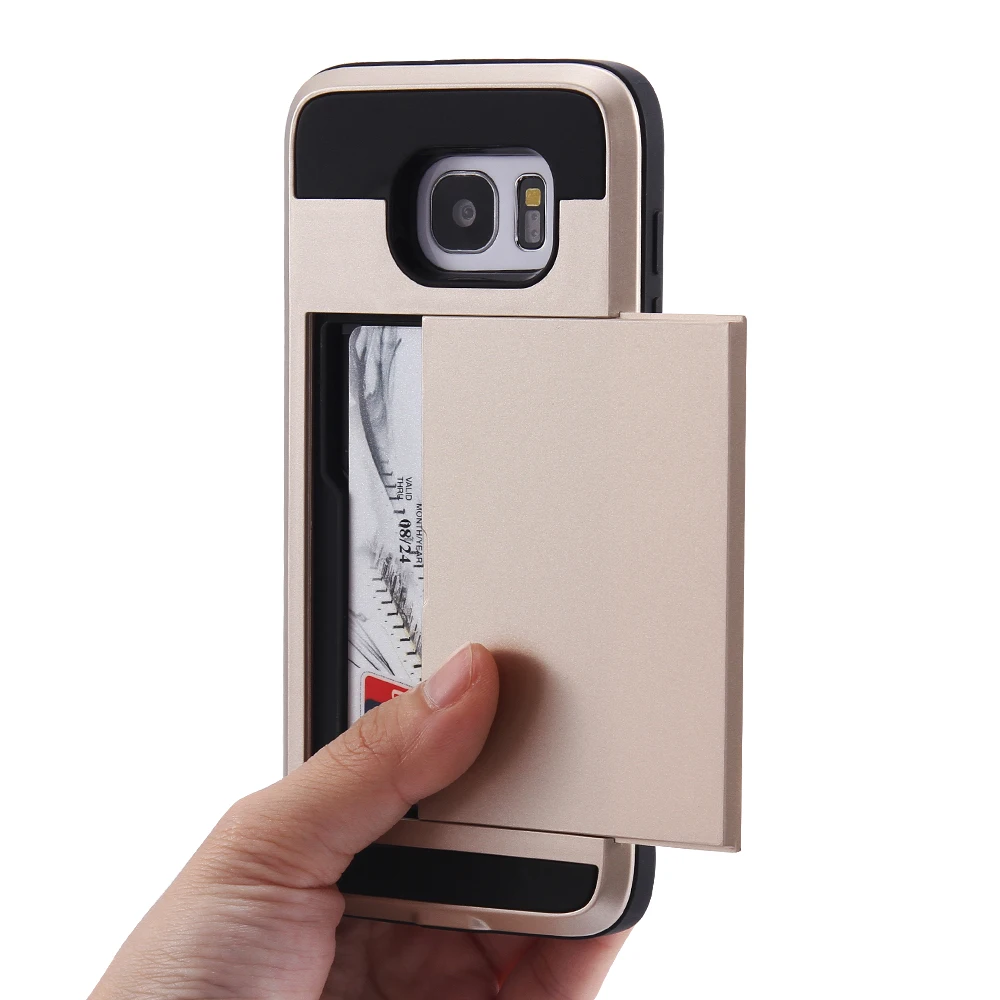 Armor Cover Case for Samsung Galaxy S7/S7 Edge w/ Slide Card Holder Shockproof