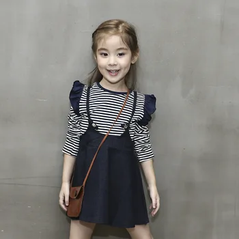 Autumn baby girl long sleeve suit Children's college style Striped leaf side Girl Denim skirt fashion casual clothes TL612
Autumn baby girl long sleeve suit Children's college style Striped leaf side Girl Denim skirt fashion casual clothes TL612