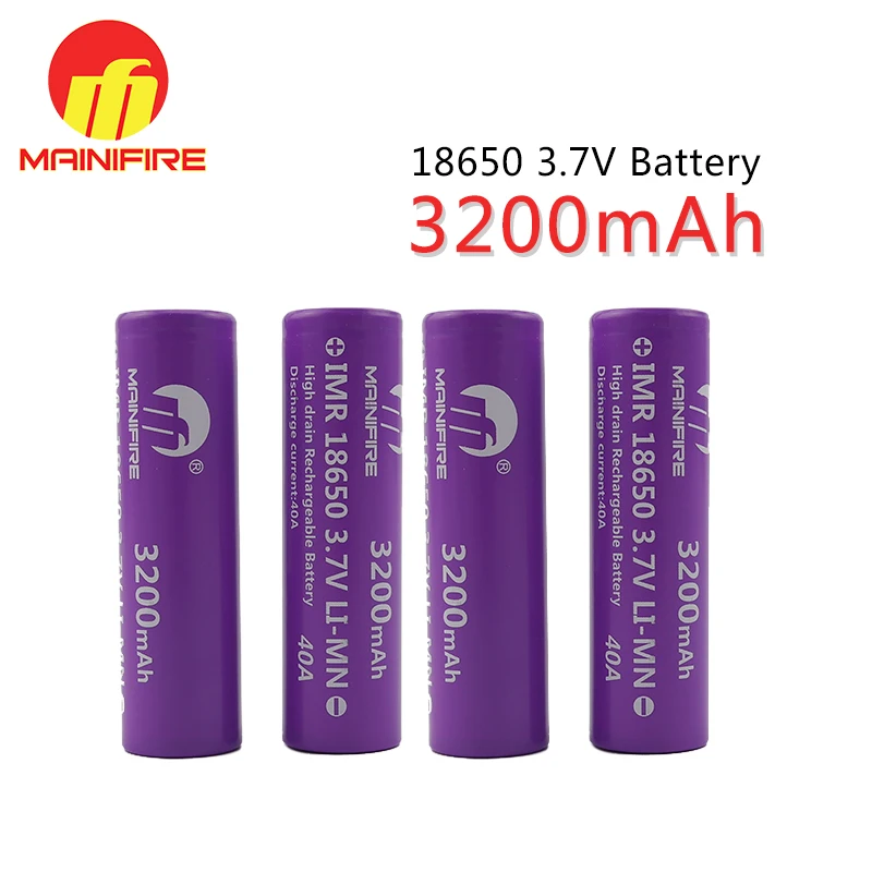 (4pcs)!!Big capacity real 3.7V 3200mAh Mainifire imr18650 lithium ion 18650 40A battery for power bank/E cig/Flashlight
(4pcs)!!Big capacity real 3.7V 3200mAh Mainifire imr18650 lithium ion 18650 40A battery for power bank/E cig/Flashlight