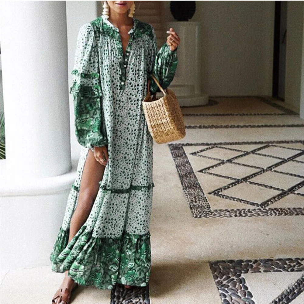 Women Dress Boho Long Maxi Dress Plus size Summer Dresses Beach Long Sleeve Split Ruffles Vestidos Female
Women Dress Boho Long Maxi Dress Plus size Summer Dresses Beach Long Sleeve Split Ruffles Vestidos Female
