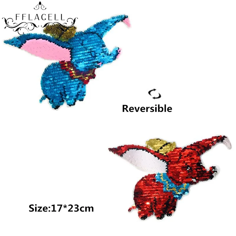 FFLACELL Cartoon Flying Dumbo elephant Sequin Reversible Color Applique Sew On Patch
FFLACELL Cartoon Flying Dumbo elephant Sequin Reversible Color Applique Sew On Patch