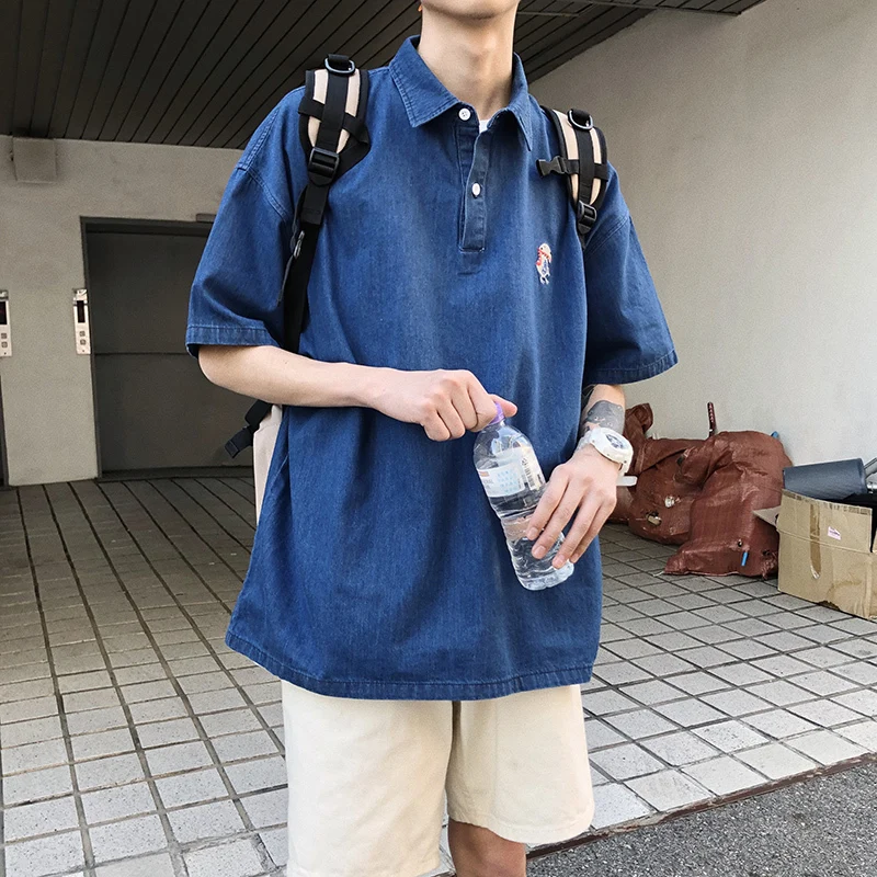 Summer New Polo Shirt Men Fashion Solid Color Washed Denim Man Streetwear Wild Loose Short-sleeved shirt Male
Summer New Polo Shirt Men Fashion Solid Color Washed Denim Man Streetwear Wild Loose Short-sleeved shirt Male